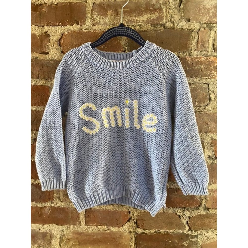 Pale Blue "Smile" Sweater Relaxed Knit Fisherman Marks & Spencer 3/4Y